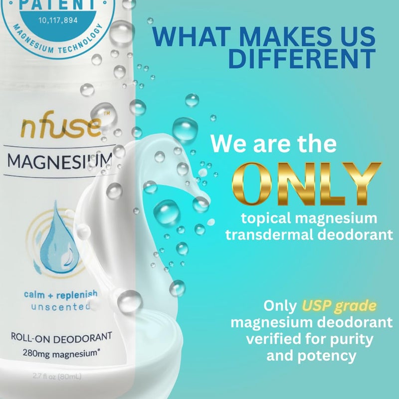 nfuse Natural Magnesium Roll-on Deodorant - Patented Magnesium Delivery Technology - Fragrance Free - Aluminum Free - Unscented: Calm + Replenish - Image 3